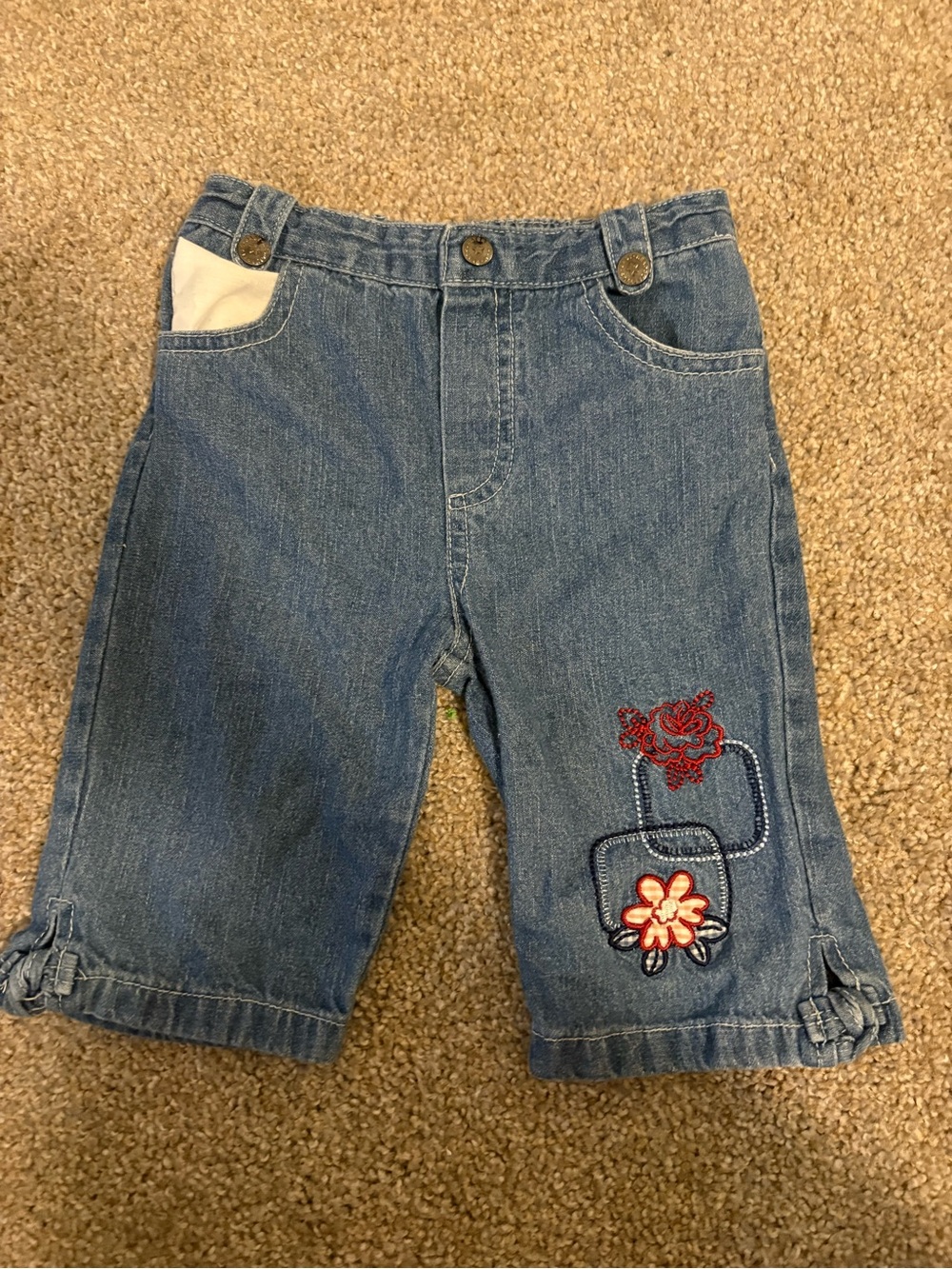 Girls' Denim Embroidered Knee-Length Jeans Shorts - Blue